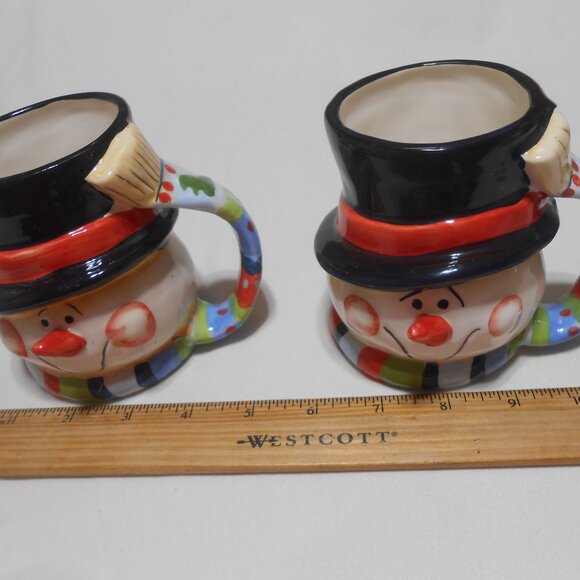 LOT 2 VTG ROUND PORCELAIN SNOWMAN PACIFIC ISLAND CREATIONS COFFEE CUPS MUGS 🔥 - Picture 3 of 9